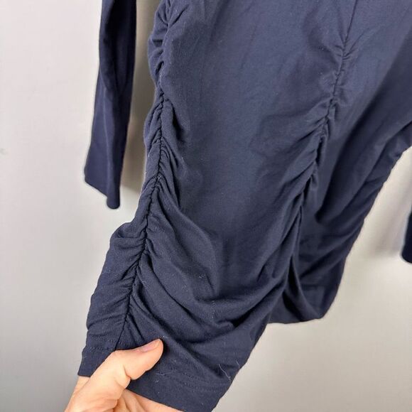 Worth beaded collar navy modal ruched bodice long sleeve top - Picture 6 of 10